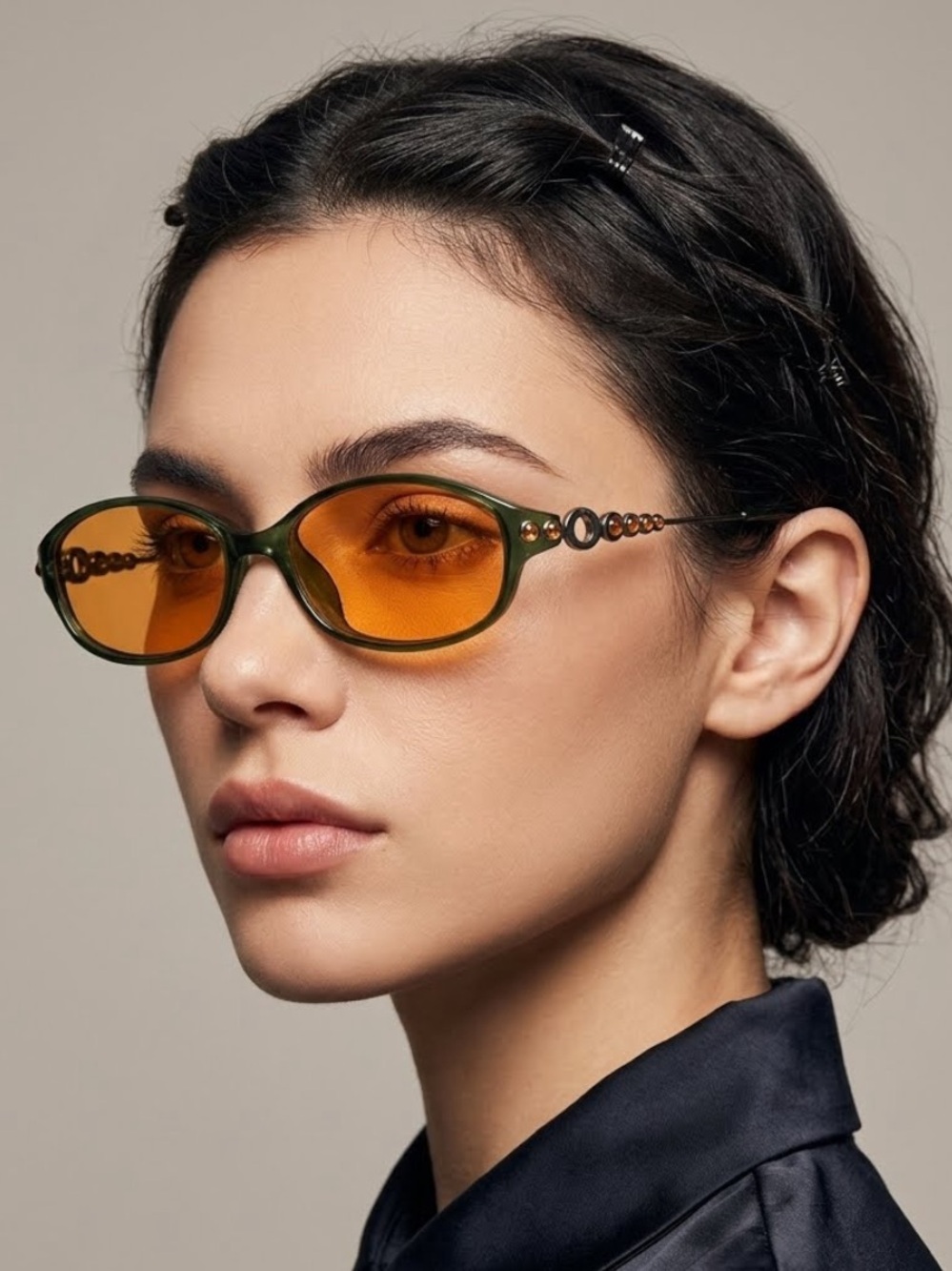 Vintage Dior CD 3033 Green Orange Cabochon Gem Sunglasses Custom Orange Lens Set